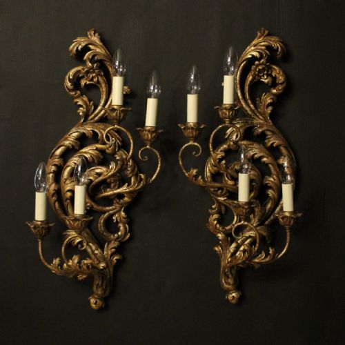 Florentine Silver Giltwood 4 Arm Antique Wall Lights