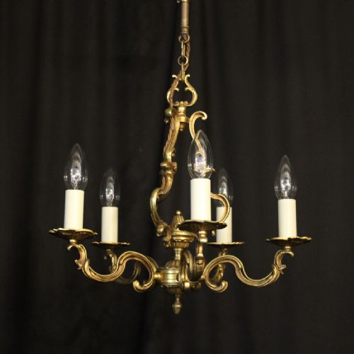 French Gilded Brass 5 Light Chandelier