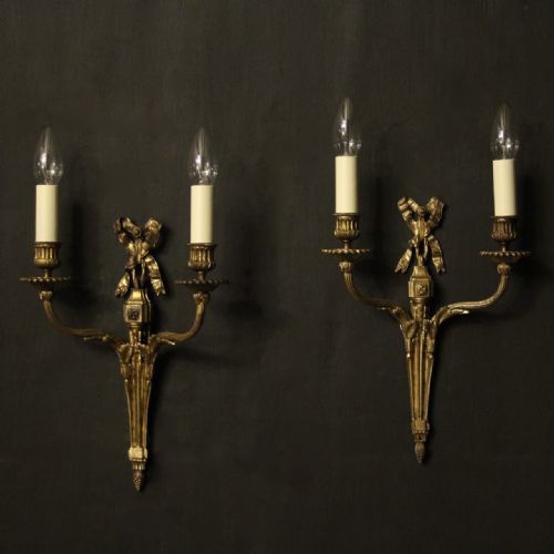 French Gilded Bronze Twin Arm Wall Sconces