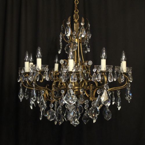 Italian 10 Light Gilded & Crystal Chandelier