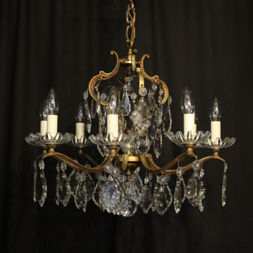 French Gilded & Crystal 8 Light Antique Chandelier
