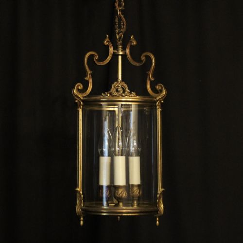 French Gilded Triple Light Convex Hall Lantern