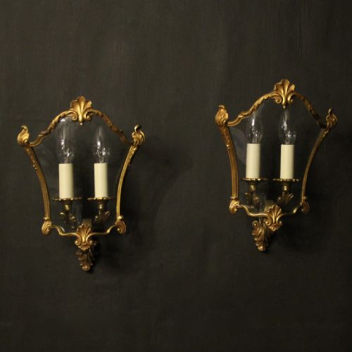 French Pair of Gilded Bronze Half Lanterns