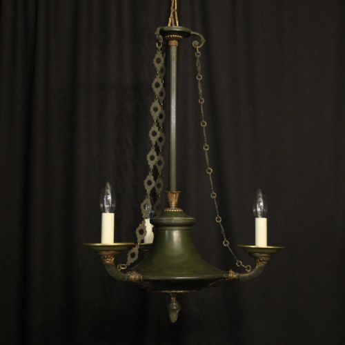 French Gilded Bronze Empire Triple Light Chandelier