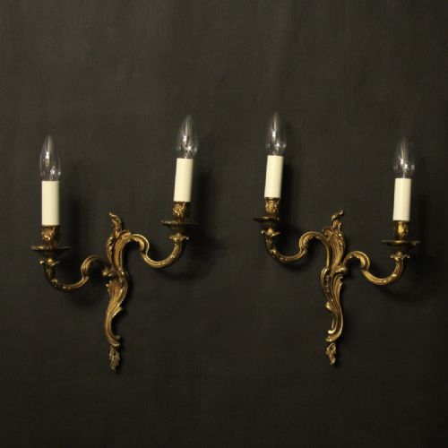 French Set of 4 Gilded Brass Twin Arm Antique Lights