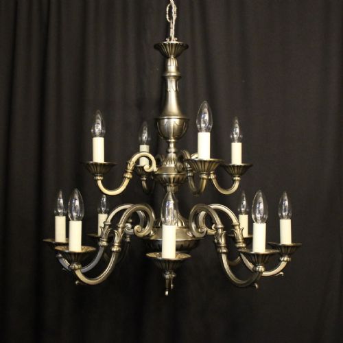 French Silver Gilded 12 Light Double Tiered Chandelier