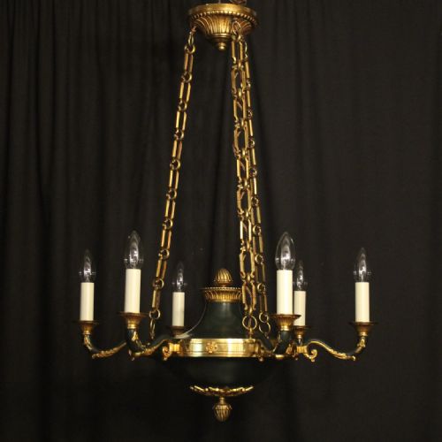 French Empire 6 Light Gilded Bronze Antique Chandelier