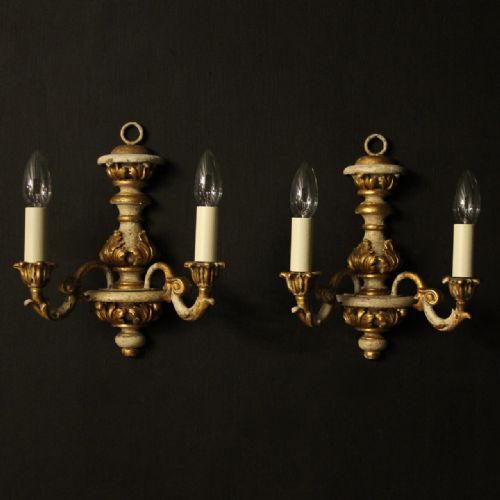 Italian Pair of Polychrome Twin Arm Wall Lights