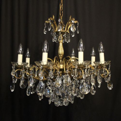 Italian Gilded Brass & Crystal 8 Light Antique Chandelier
