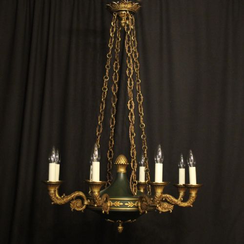 French Gilded Bronze Empire 8 Light Antique Chandelier