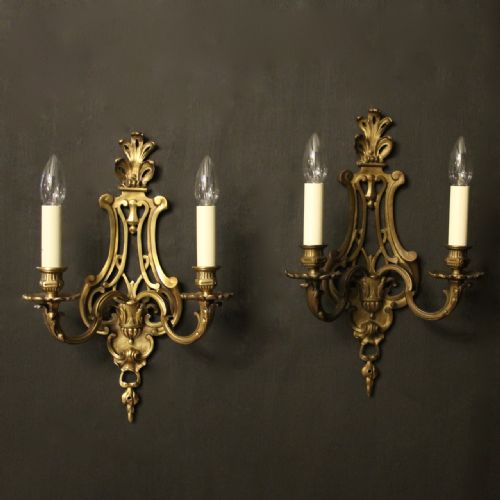 French Pair of Gilded Twin Arm Antique Wall Lights
