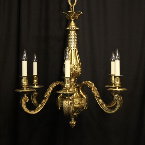 French Gilded Bronze 19th Century 6 Light Antique Chandelier