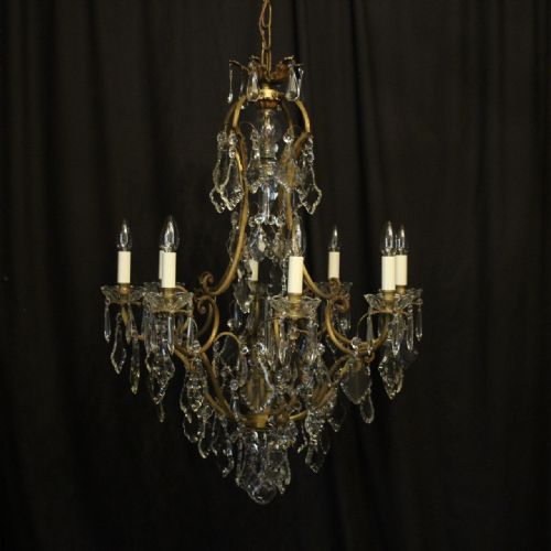 French Gilded & Crystal Birdcage 9 Light Antique Chandelier