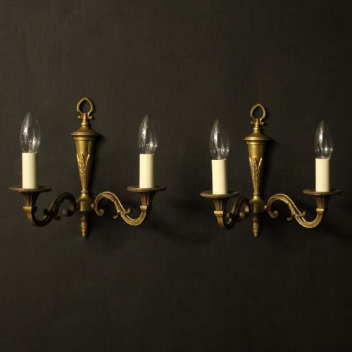French Pair of Gilded Brass Antique Wall Lights