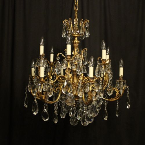 Italian Gilded Bronze & Crystal 12 Light Antique Chandelier