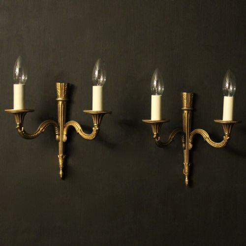 French Pair of Gilded Brass Antique Wall Lights