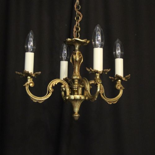 French Small Gilded Brass 4 Light Antique Chandelier