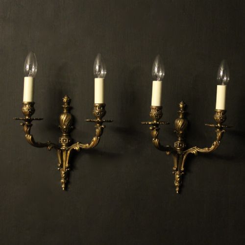 French Pair of Gilded Twin Arm Antique Wall Lights