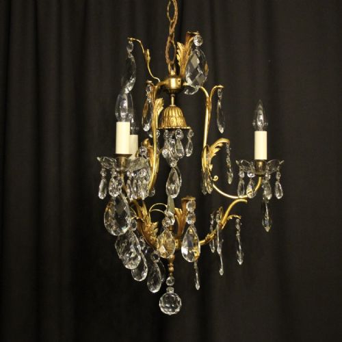 French Gilded & Crystal Birdcage Antique Chandelier