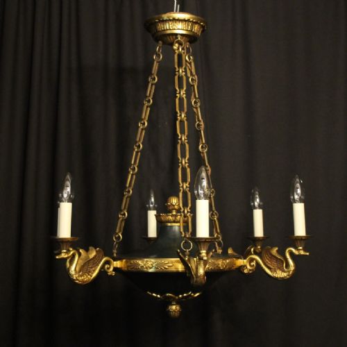 French Gilded Bronze Empire 6 Light Antique Chandelier