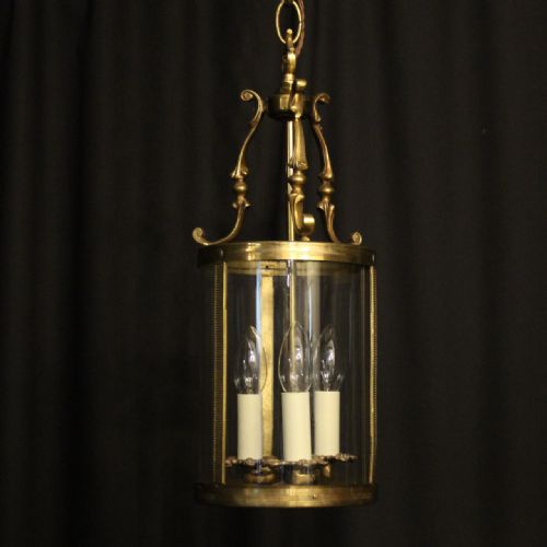 French Gilded Brass Triple Light Convex Antique Lantern