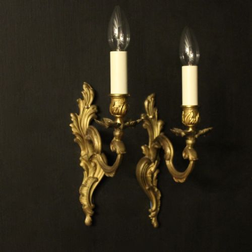 French Pair of Gilded Brass Antique Wall Lights