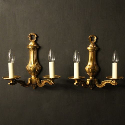 French Pair of Gilded Bronze Antique Wall Lights