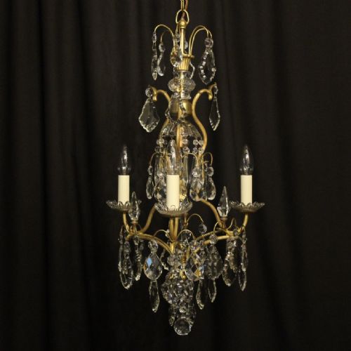 French Gilded & Crystal Birdcage Antique Chandelier
