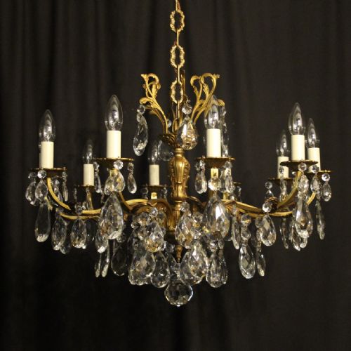 Italian Gilded Bronze & Crystal 10 Light Chandelier