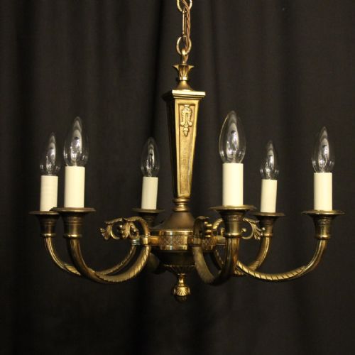 French Gilded Brass 6 Light Chandelier