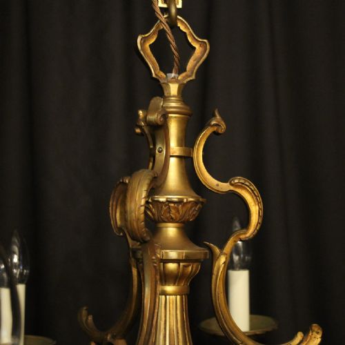 FRENCH GILDED BRONZE 6 LIGHT ANTIQUE CHANDELIER - ADDITIONAL PHOTO 6