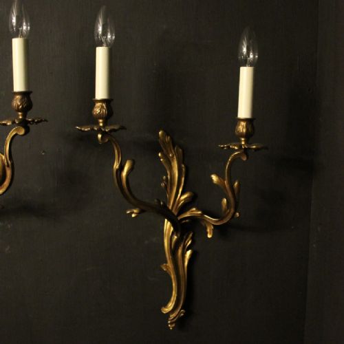 FRENCH PAIR OF GILDED BRONZE ANTIQUE WALL SCONCES - ADDITIONAL PHOTO 1