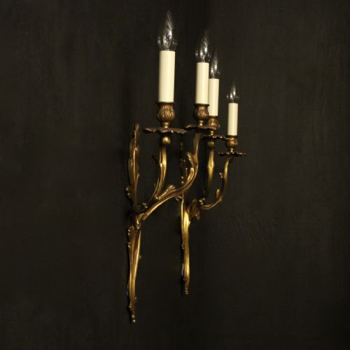FRENCH PAIR OF GILDED BRONZE ANTIQUE WALL SCONCES - ADDITIONAL PHOTO 9