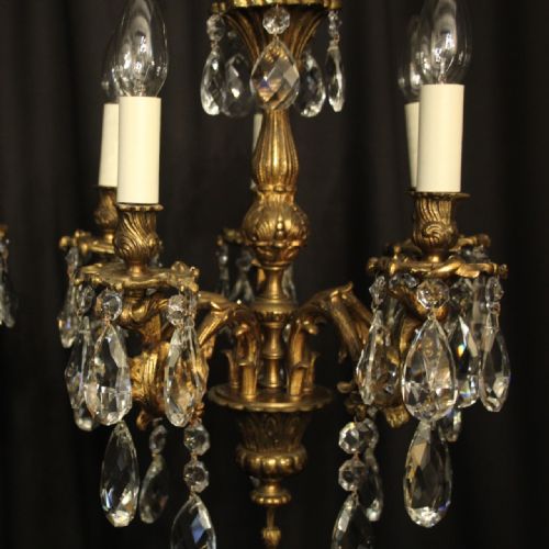 ITALIAN PAIR OF GILDED CRYSTAL 5 LIGHT ANTIQUE CHANDELIERS - ADDITIONAL PHOTO 1