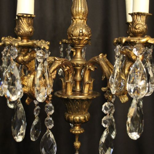 ITALIAN PAIR OF GILDED CRYSTAL 5 LIGHT ANTIQUE CHANDELIERS - ADDITIONAL PHOTO 3
