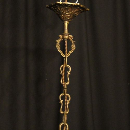 ITALIAN PAIR OF GILDED CRYSTAL 5 LIGHT ANTIQUE CHANDELIERS - ADDITIONAL PHOTO 9