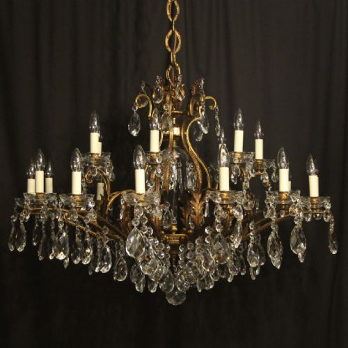 Italian Large Gilded Bronze & Crystal 22 Light Antique Chandelier