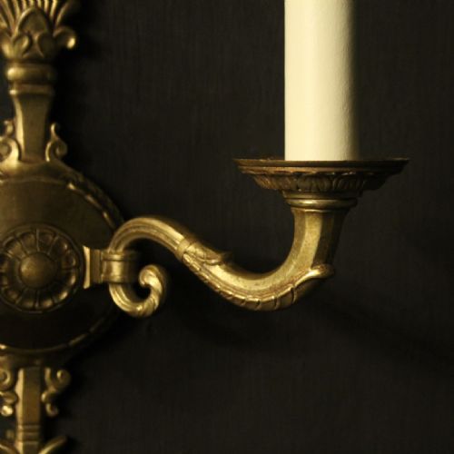 FRENCH PAIR OF BRONZE EMPIRE ANTIQUE WALL LIGHTS - ADDITIONAL PHOTO 5