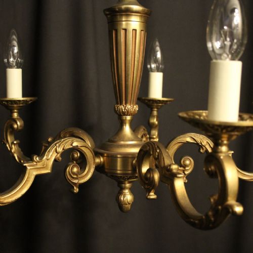 FRENCH GILDED BRONZE 5 LIGHT CHANDELIER - ADDITIONAL PHOTO 3