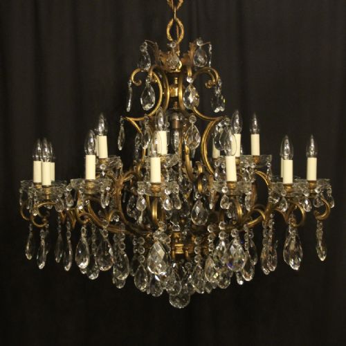 Italian Gilded Bronze & Crystal 22 Light Antique Chandelier