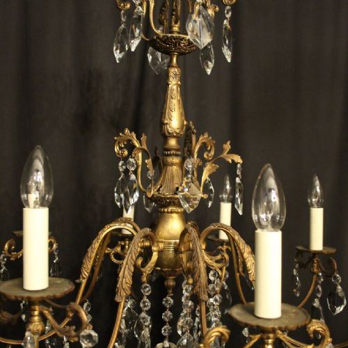 ITALIAN GILDED BRASS 8 LIGHT ANTIQUE CHANDELIER - ADDITIONAL PHOTO 7