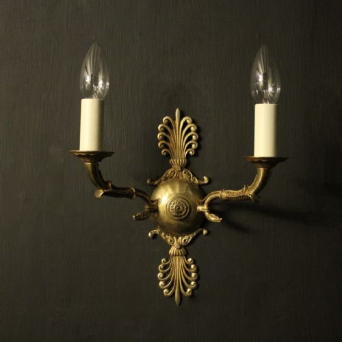 FRENCH PAIR OF GILDED EMPIRE ANTIQUE WALL LIGHTS - ADDITIONAL PHOTO 1