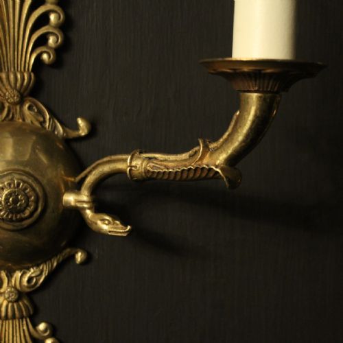 FRENCH PAIR OF GILDED EMPIRE ANTIQUE WALL LIGHTS - ADDITIONAL PHOTO 5