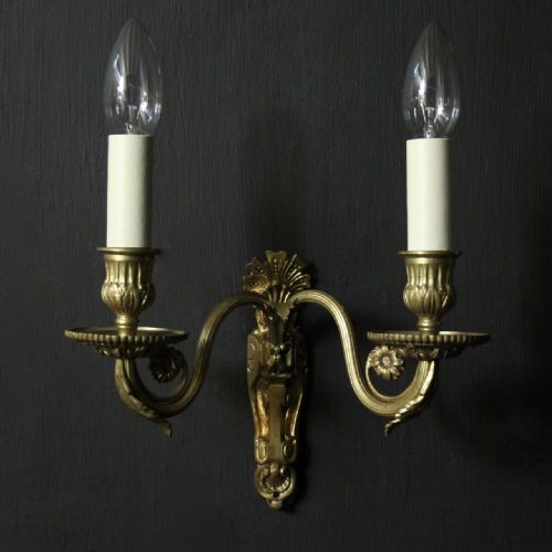 FRENCH GILDED BRONZE TWIN ARM WALL SCONCES - ADDITIONAL PHOTO 1