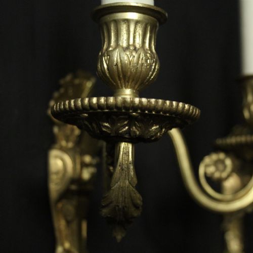 FRENCH GILDED BRONZE TWIN ARM WALL SCONCES - ADDITIONAL PHOTO 7