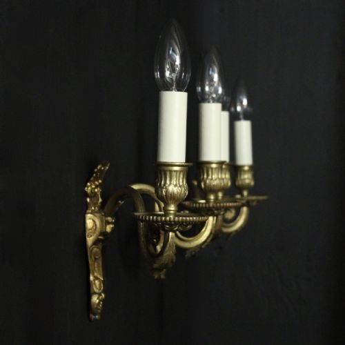 FRENCH GILDED BRONZE TWIN ARM WALL SCONCES - ADDITIONAL PHOTO 9