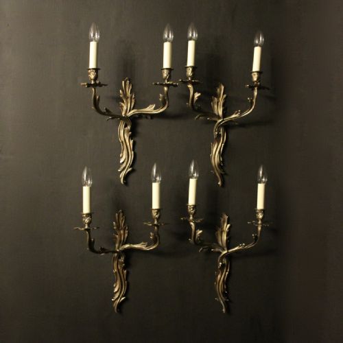 French Set of 4 Gilded Twin Arm Antique Wall Lights