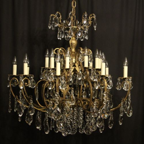 Italian Gilded Bronze & Crystal 20 Light Antique Chandelier