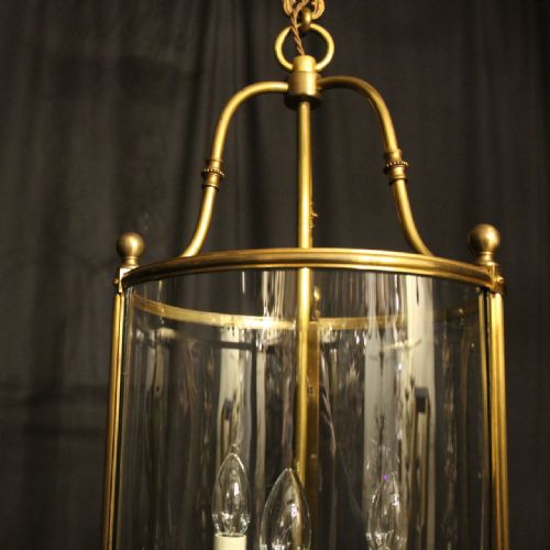 FRENCH GILDED BRONZE TRIPLE LIGHT CONVEX ANTIQUE LANTERN - ADDITIONAL PHOTO 3