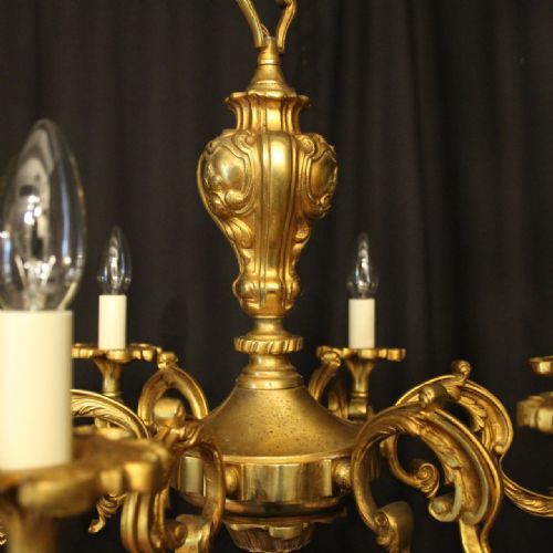 FRENCH GILDED BRONZE 6 LIGHT ANTIQUE CHANDELIER - ADDITIONAL PHOTO 2